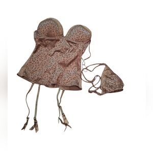 Intimissimi Animal Print Bustier & Thong Panty Set Size 36C GARTER BELT CLIPS